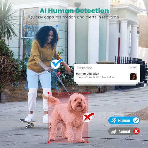 Guggre Smart Video Doorbell Camera Wireless, Chime Ringer Included, Cloud Storage, AI Human Detection, 2-Way Audio, Live View, 2.4G WiFi, Night Vision, Battery Powered, Indoor Outdoor Surveillance