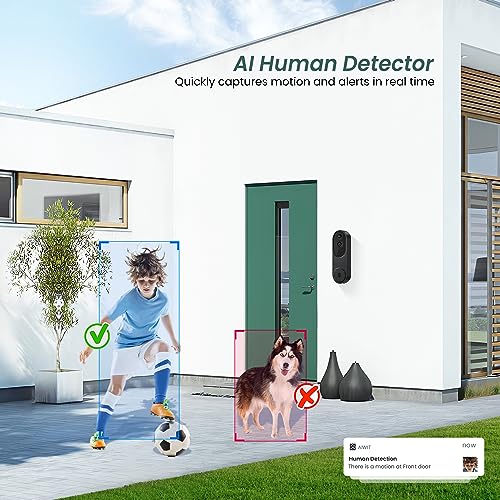 BITEPASS 1080p Video Doorbell Camera Wireless with Chime, AI Human Detection, 2-Way Audio, FHD Live View, Wire-Free, Night Vision, Cloud Storage, Battery Powered, Indoor Outdoor Surveillance