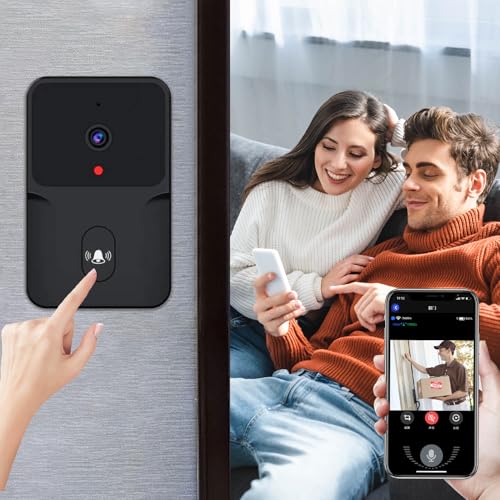Smart Doorbell Wireless Remote Video Doorbell with Chime,IR Night Vision, 2-Way Audio,Home Intercom HD Wide Angle View Security Doorbell, M8-black