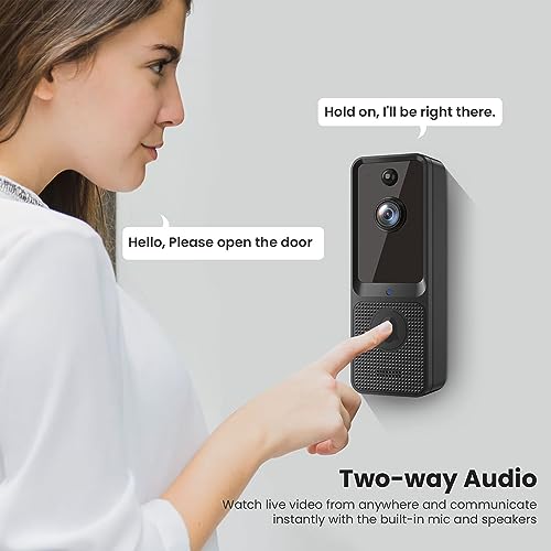 BITEPASS Smart Video Doorbell Camera Wireless with Chime, AI Human Detection, 2-Way Audio, HD Live View, Night Vision, Cloud Storage, 2.4G WiFi Only, Battery Powered