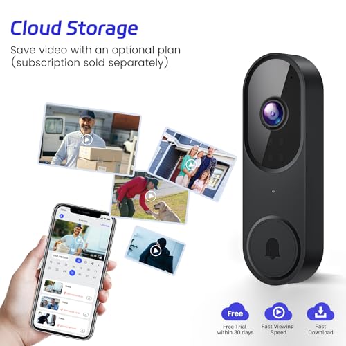 Guggre 1080P Wired Smart Video Doorbell Camera with Chime, Night Vision, Cloud Storage, 2.4GHz Wi-Fi, Intelligent AI Human Detection, Real-Time Alert, 2-Way Audio, Easy Installation