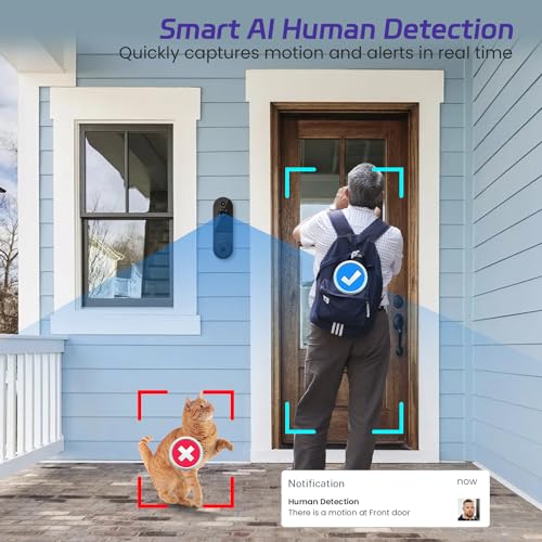 SJCODE Smart Video Doorbell Included Indoor Chime, Wide-Angle Lens, Battery Powered, Human Detection, 2 Way Audio, Night Vision, 1080P Security Camera Wireless for Indoor/Outdoor Surveillance