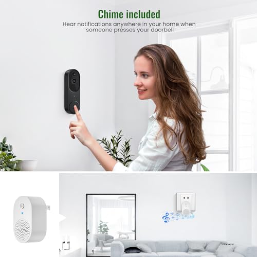 HotFun 1080P Wireless Video Doorbell Camera with Ring Chime, Smart AI Human Detection, Night Vision, 2-Way Audio, Battery Powered, Cloud Storage, 2.4G WiFi, Indoor Outdoor Surveillance