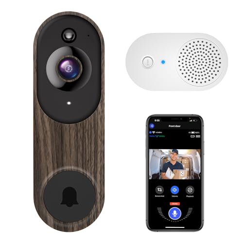 Guggre 1080P Wireless Smart Video Doorbell Camera with Chime, AI Human Detection, Cloud Storage, 2-Way Audio, 2.4G WiFi, Low Light Full Color Night Vision, Battery Powered, Indoor Outdoor Surveillance
