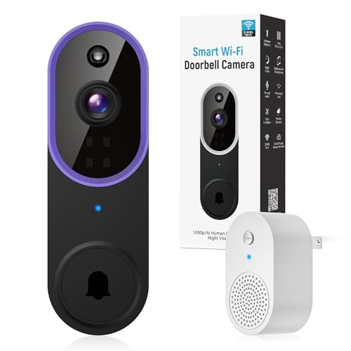 BITEPASS 1080p Video Doorbell Camera Wireless with Chime, AI Human Detection, 2-Way Audio, FHD Live View, 2.4G WiFi, Night Vision, Cloud Storage, Battery Powered, Indoor Outdoor Surveillance