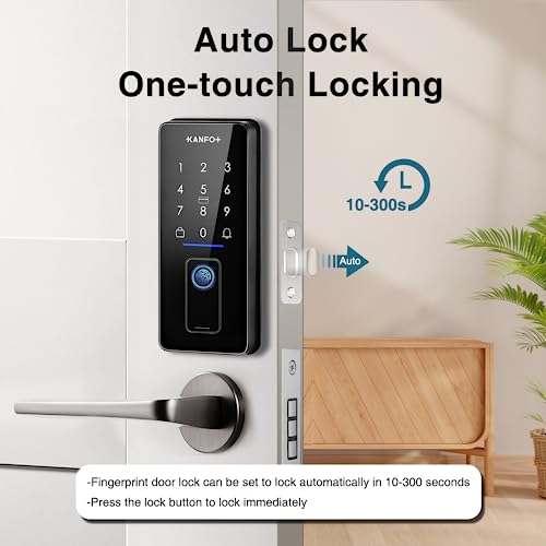 KANFOX Keyless Entry Door Lock, Smart Lock for Front Door with Doorbell, Fingerprint Door Lock with APP Control, Keypad Deadbolt, Electronic Deadbolt Lock with Auto Lock for Home and Hotel (Black)