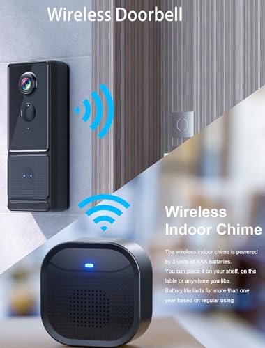 Hipoink Smart Video Doorbell Camera, Easy to Set up on App and Video Doorbell itself with Agile Portrait Detection, Wireless for Home, Shop and Office