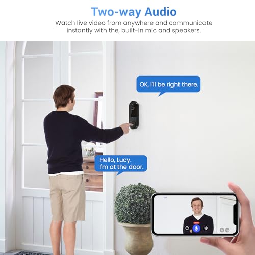 Biglory 1080P Smart Wireless Doorbell Camera with Chime, AI Human Detection, Live View, Night Vision, Home Security System, 2-Way Audio, Instant Alerts, 2.4G WiFi, Cloud Storage, Battery Powered