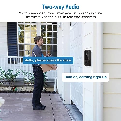 BITEPASS Smart Video Doorbell Camera Wireless with Chime, AI Human Detection, 2-Way Audio, HD Live View, 2.4G WiFi, Night Vision, Cloud Storage, Battery Powered, Indoor Outdoor Surveillance