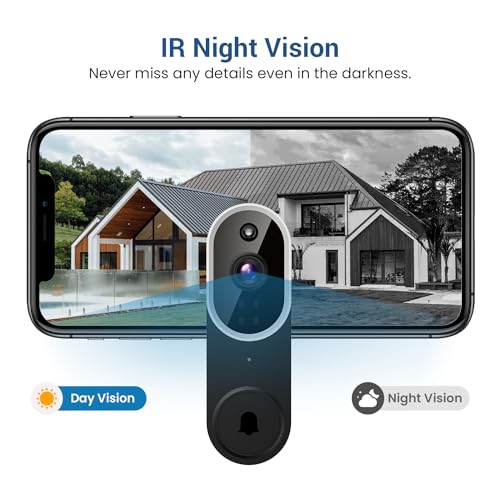 Guggre 1080P Wireless Video Doorbell Camera with Chime, Intelligent AI Human Detection, Cloud Storage, Two-Way Audio, 2.4GHz Wi-Fi Support, Real-Time Alerts, Easy Installation, Night Vision