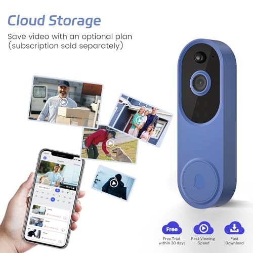Guggre Smart Video Doorbell Camera with Chime, AI Human Detection, Cloud Storage, 2-Way Audio, Live View, Night Vision, Real-Time Alert, Wireless Indoor/Outdoor Surveillance, 2.4GHz Wi-Fi