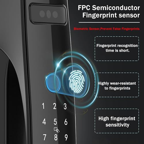 Necchuizo 3D Face Recognition Smart Door Lock,Video Smart Lock with Camera,Build-in WiFi,Video Doorbell,Fingerprint,APP Control,Security WiFi Smart Mortise Lock Kit with Cylinder Deadbolt