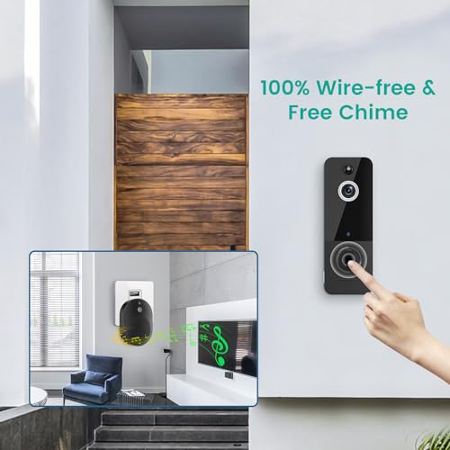 Guggre Smart Video Doorbell Camera Wireless, Chime Ringer Included, Cloud Storage, AI Human Detection, 2-Way Audio, Live View, 2.4G WiFi, Night Vision, Battery Powered, Indoor Outdoor Surveillance