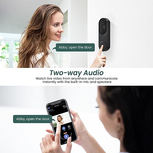 BITEPASS 1080p Video Doorbell Camera Wireless with Chime, AI Human Detection, 2-Way Audio, FHD Live View, Wire-Free, Night Vision, Cloud Storage, Battery Powered, Indoor Outdoor Surveillance