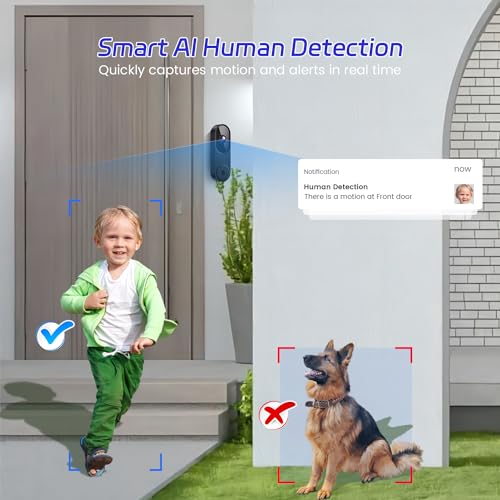 Guggre 1080P Wired Smart Video Doorbell Camera with Chime, Night Vision, Cloud Storage, 2.4GHz Wi-Fi, Intelligent AI Human Detection, Real-Time Alert, 2-Way Audio, Easy Installation