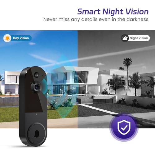 SJCODE Smart Video Doorbell Included Indoor Chime, Wide-Angle Lens, Battery Powered, Human Detection, 2 Way Audio, Night Vision, 1080P Security Camera Wireless for Indoor/Outdoor Surveillance
