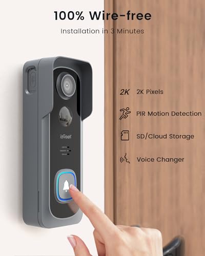 ieGeek 2K Doorbell Camera Wireless - Video Doorbell with Chime Ringer, Smart Wifi Doorbell AI & PIR Motion Detection, 2 Way Audio, Voice Changer, SD Card Storage with No Subscription, Works with Alexa