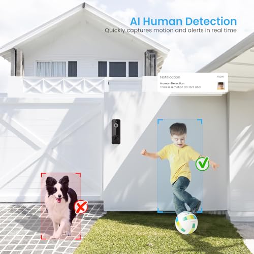 ALPHAPEACH Smart Video Doorbell Camera Wireless, Chime Ringer Included, 2-Way Audio, AI Human Detection, Live View, Night Vision, Cloud Storage, Rechargeable Battery, Indoor Outdoor Surveillance