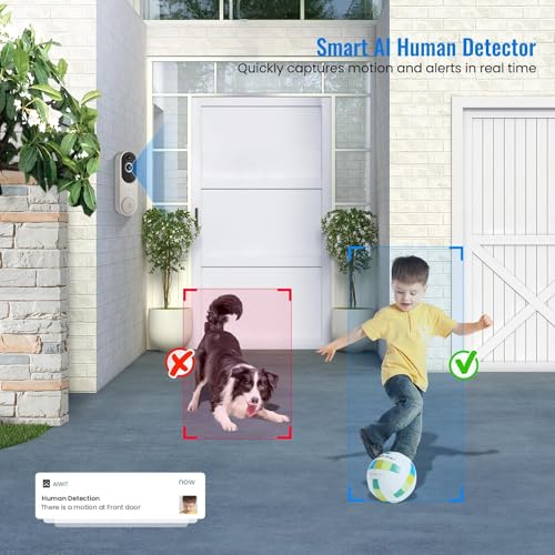 SJCODE Smart Video Doorbell Included Ring Chime, Wide-Angle Lens, Battery Powered, Human Detection, 2 Way Audio, Night Vision, 1080P Security Camera Wireless for Indoor/Outdoor Surveillance