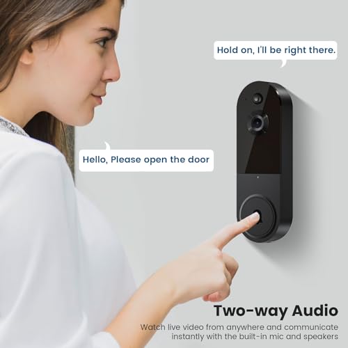 ALPHAPEACH 1080P Wireless Video Doorbell Camera, Chime Ringer Included, 2-Way Audio, Live View, AI Human Detection, Night Vision, 2.4G WiFi, Cloud Storage, Battery Powered, Indoor Outdoor Surveillance