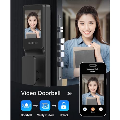 Necchuizo 3D Face Recognition Smart Door Lock,Video Smart Lock with Camera,Build-in WiFi,Video Doorbell,Fingerprint,APP Control,Security WiFi Smart Mortise Lock Kit with Cylinder Deadbolt