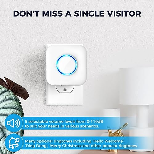 Smart Doorbell Extender with Receiver Connects to Existing Hardwired Doorbell into Wireless Door Bell with 656 FT Range, 58 Chimes and 5 Volume Levels for Garage/Basement