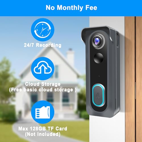 KAMEP Doorbell Camera Wireless with Chime,2.4G WiFi Smart Video Doorbell with Voice Changer, Voice Message,PIR Motion Detection, Night Vision, 2-Way Audio, Compatible with Alexa&Google Assistant