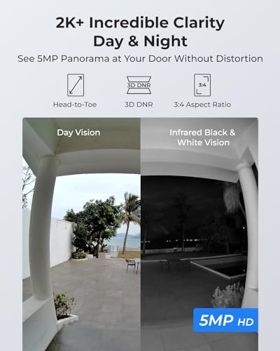 REOLINK 5MP Video Doorbell Wi-Fi Camera with Chime, 3:4 Head-to-Toe View, 180°View, 5/2.4 GHz Wi-Fi, 2-Way Audio, Person/Package Detection, Waterproof, Smart Alerts, Works NVR(Wired)