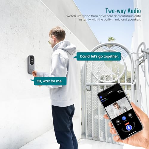 ALPHAPEACH 1080P Video Doorbell Camera Wireless, Chime Ringer Included, Live View, Night Vision, Smart AI Human Detection, 2.4G WiFi, 2-Way Audio, Cloud Storage, Indoor Outdoor Surveillance