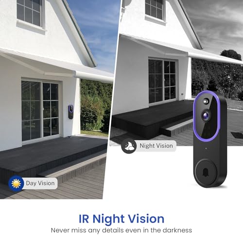 SUNNYJANE Smart 1080P Video Doorbell Camera Wireless, AI Human Detection, Live View, 2-Way Audio, Included Chime, Night Vision, 2.4G Wi-Fi, Cloud Storage, Indoor/Outdoor Surveillance Cam