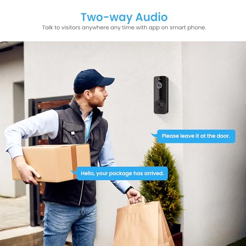 ALPHAPEACH Smart Video Doorbell Camera Wireless, Chime Ringer Included, 2-Way Audio, AI Human Detection, Live View, Night Vision, Cloud Storage, Rechargeable Battery, Indoor Outdoor Surveillance