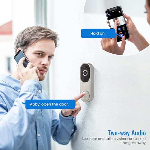 SJCODE Smart Video Doorbell Included Ring Chime, Wide-Angle Lens, Battery Powered, Human Detection, 2 Way Audio, Night Vision, 1080P Security Camera Wireless for Indoor/Outdoor Surveillance