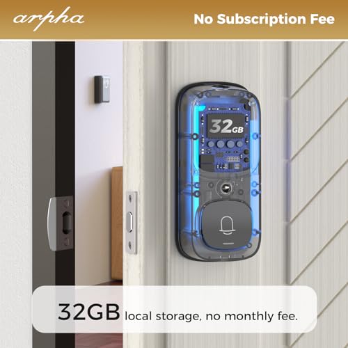 Security Smart Lock with Camera, Wifi Door Lock with Doorbell, Fingerprint Deadbolt for Front Door, 2K HD Camera, 2 way Audio Remote Control, Built-in WiFi, 32GB Local Storage, IP65 Waterproof