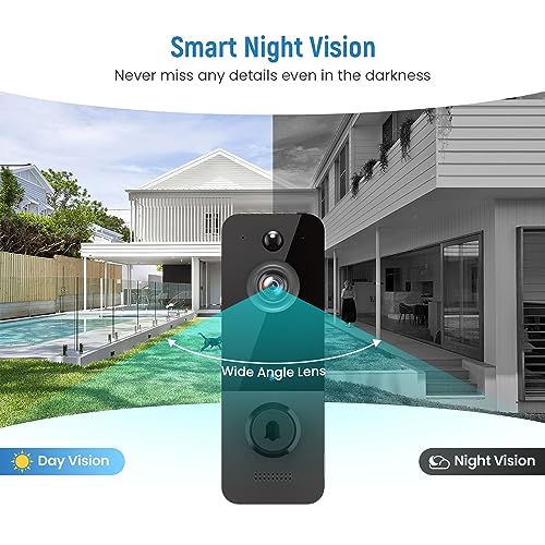 BITEPASS Smart Video Doorbell Camera Wireless with Chime, AI Human Detection, 2-Way Audio, HD Live View, 2.4G WiFi, Night Vision, Cloud Storage, Battery Powered, Indoor Outdoor Surveillance