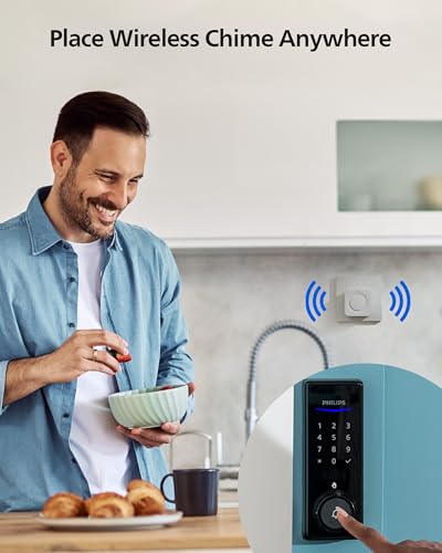 Philips Palm Recognition Wi-Fi Smart Deadbolt Lock, 2-in-1 Doorbell & Palm Recognition Keyless Entry Door Lock, Built-in WiFi, Remote Control, Wireless Chime, Auto-Unlock&Lock, One-Touch Lock, Black
