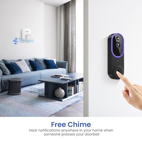 SUNNYJANE Smart 1080P Video Doorbell Camera Wireless, AI Human Detection, Live View, 2-Way Audio, Included Chime, Night Vision, 2.4G Wi-Fi, Cloud Storage, Indoor/Outdoor Surveillance Cam