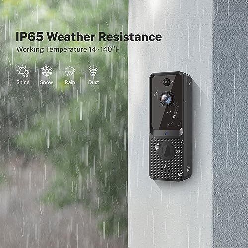 BITEPASS Smart Video Doorbell Camera Wireless with Chime, AI Human Detection, 2-Way Audio, HD Live View, Night Vision, Cloud Storage, 2.4G WiFi Only, Battery Powered