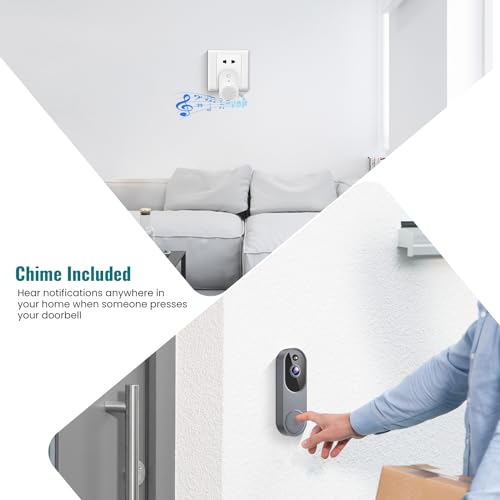 ALPHAPEACH 1080P Video Doorbell Camera Wireless, Chime Ringer Included, Live View, Night Vision, Smart AI Human Detection, 2.4G WiFi, 2-Way Audio, Cloud Storage, Indoor Outdoor Surveillance