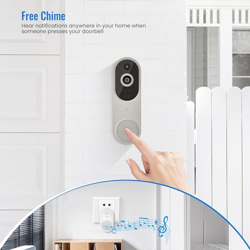 SJCODE Smart Video Doorbell Included Ring Chime, Wide-Angle Lens, Battery Powered, Human Detection, 2 Way Audio, Night Vision, 1080P Security Camera Wireless for Indoor/Outdoor Surveillance