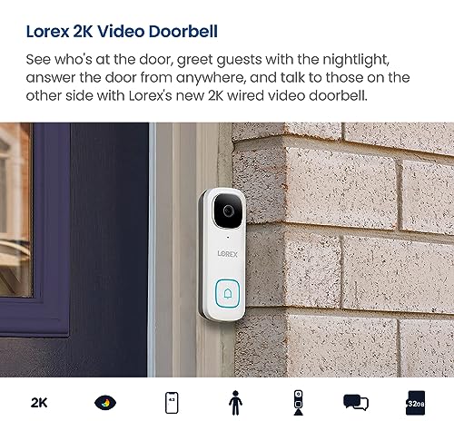 Lorex 2K Wired WiFi Smart Video Doorbell Camera w/No Subscription Fee - Smart Security Lighting, Night Vision, Motion Detection, Requires Existing Wiring (Midnight Black)