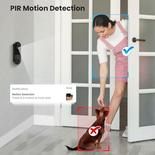 ALPHAPEACH 1080P Wireless Video Doorbell Camera, Chime Ringer Included, 2-Way Audio, Live View, AI Human Detection, Night Vision, 2.4G WiFi, Cloud Storage, Battery Powered, Indoor Outdoor Surveillance