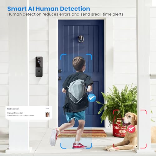 ALPHAPEACH Smart Video Doorbell Camera Wireless with Included Chime, AI Human Detection, Cloud Storage, Night Vision, 2-Way Audio, Battery Powered, 2.4G WiFi, Indoor Outdoor Surveillance