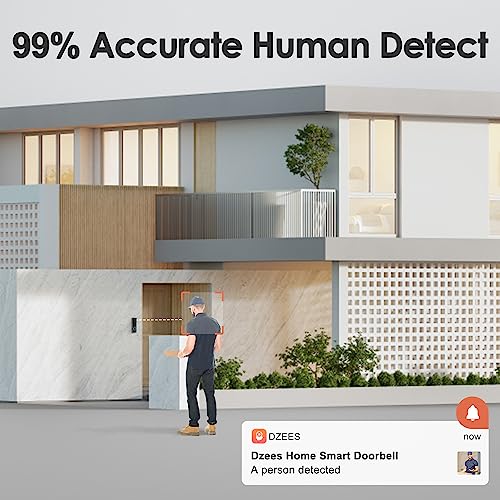 Dzees Doorbell Camera Wireless No Subscription, Smart Door Bell Cameras with Chime Ringer Battery Powered, SD/Cloud Storage, Anti Theft, AI Analysis, 2.4G WiFi Video Doorbell for Home Security