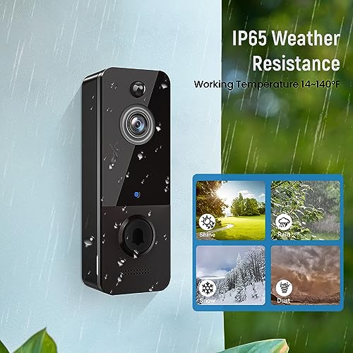 BITEPASS Smart Video Doorbell Camera Wireless with Chime, AI Human Detection, 2-Way Audio, HD Live View, 2.4G WiFi, Night Vision, Cloud Storage, Battery Powered, Indoor Outdoor Surveillance