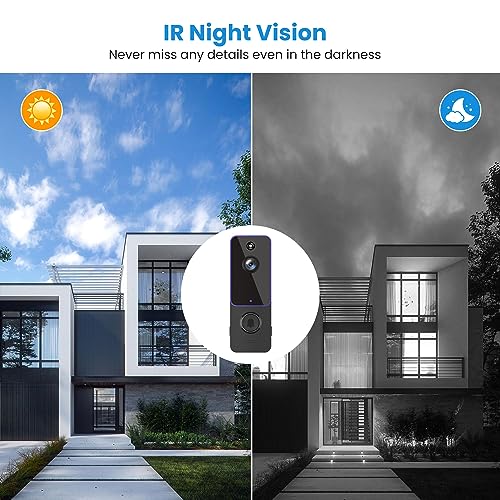 BITEPASS Doorbell Camera Wireless, Smart Video Cam with Chime, AI Human Detection, Two Way Audio, HD Live View, Night Vision, 2.4G WiFi Only, Cloud Storage, Indoor Outdoor Surveillance