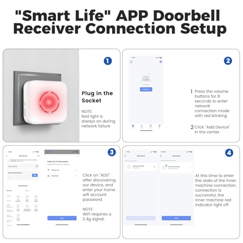 Smart Doorbell Extender with Receiver Connects to Existing Hardwired Doorbell into Wireless Door Bell with 656 FT Range, 58 Chimes and 5 Volume Levels for Garage/Basement