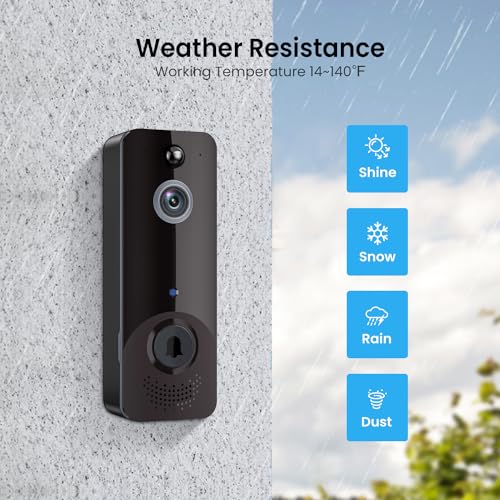 ALPHAPEACH Smart Video Doorbell Camera Wireless, Chime Ringer Included, 2-Way Audio, AI Human Detection, Live View, Night Vision, Cloud Storage, Rechargeable Battery, Indoor Outdoor Surveillance