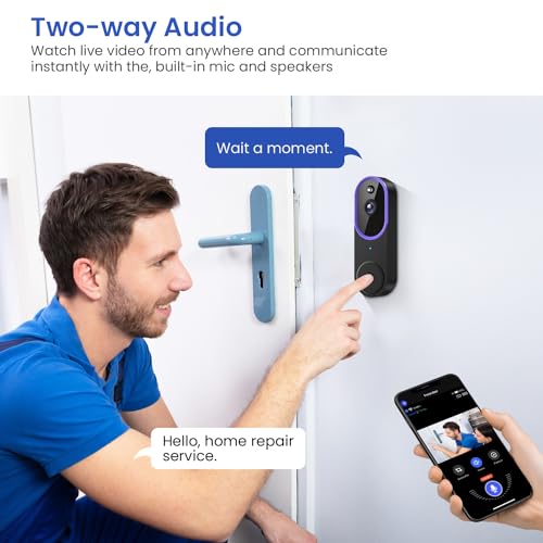 SUNNYJANE Smart 1080P Video Doorbell Camera Wireless, AI Human Detection, Live View, 2-Way Audio, Included Chime, Night Vision, 2.4G Wi-Fi, Cloud Storage, Indoor/Outdoor Surveillance Cam