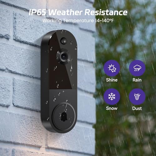SJCODE Smart Video Doorbell Included Indoor Chime, Wide-Angle Lens, Battery Powered, Human Detection, 2 Way Audio, Night Vision, 1080P Security Camera Wireless for Indoor/Outdoor Surveillance