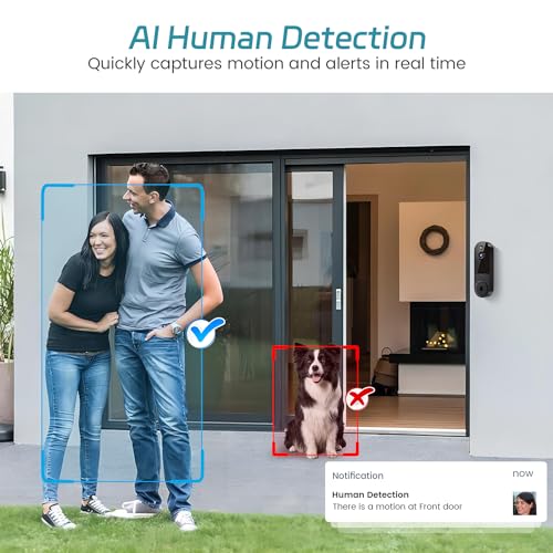Occuwave 1080P Video Doorbell Camera Wireless, Chime Ringer Included, Cloud Storage, Live View, 2-Way Audio, Night Vision, 2.4G WiFi, Battery Powered, AI Human Detection, Indoor Outdoor Surveillance